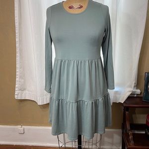 Love Fire dark sage green, long sleeves, tiered, knit dress